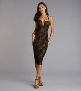 Chic Bloom Flocked Floral Velvet Midi Dress
