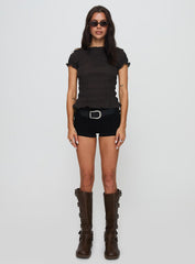 Romelle Shirred Top Black / Brown Plaid Petite