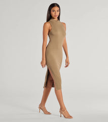 She's Stylish Mock Neck Cable Knit Midi Dress