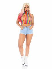 High Voltage Rainbow Fishnet Crop Top