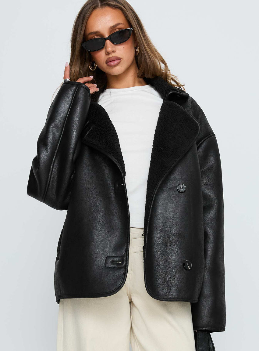 Nunez Faux Leather Jacket Black