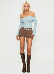 Back With Love Off Shoulder Long Sleeve Top Blue
