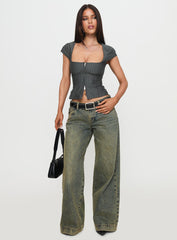 Santa Cruz Zip Through Top Grey Pinstripe
