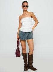 Flashbloom Strapless Ruched Top White