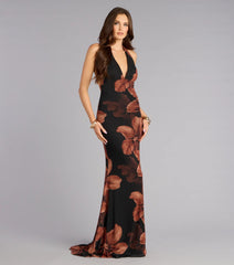 Kiana Floral Mesh Halter Mermaid Formal Dress