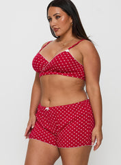 Slow Start Pointelle Sleep Short Red Curve