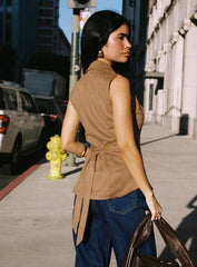 Oh So Retro Faux Suede Vest Beige